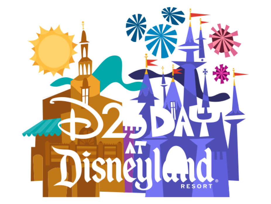 D23 Day at Disneyland. Colorful artwork featuring Sleeping Beauty’s Castle at Disneyland and the Carthay Circle restaurant at Disney California Adventure Park.